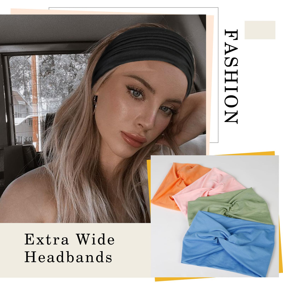 Tobeffect Wide Headband model wearing headband in outdoor setting
