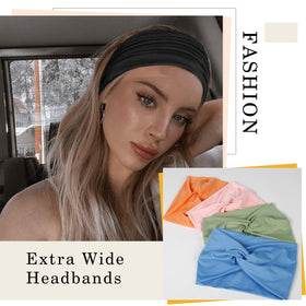 Tobeffect Wide Headband model wearing headband in outdoor setting
