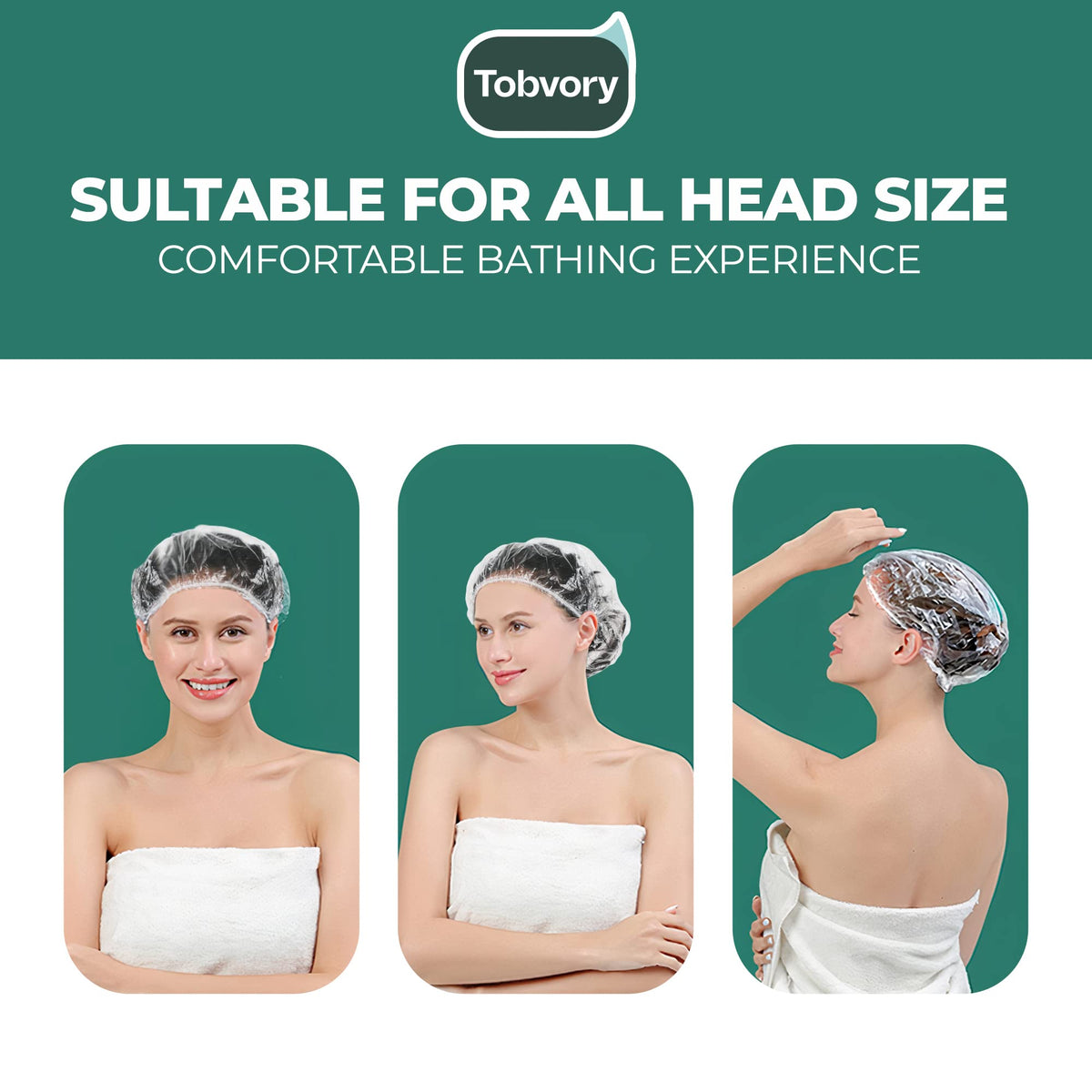 Tobvory Disposable Shower Cap packaging side view