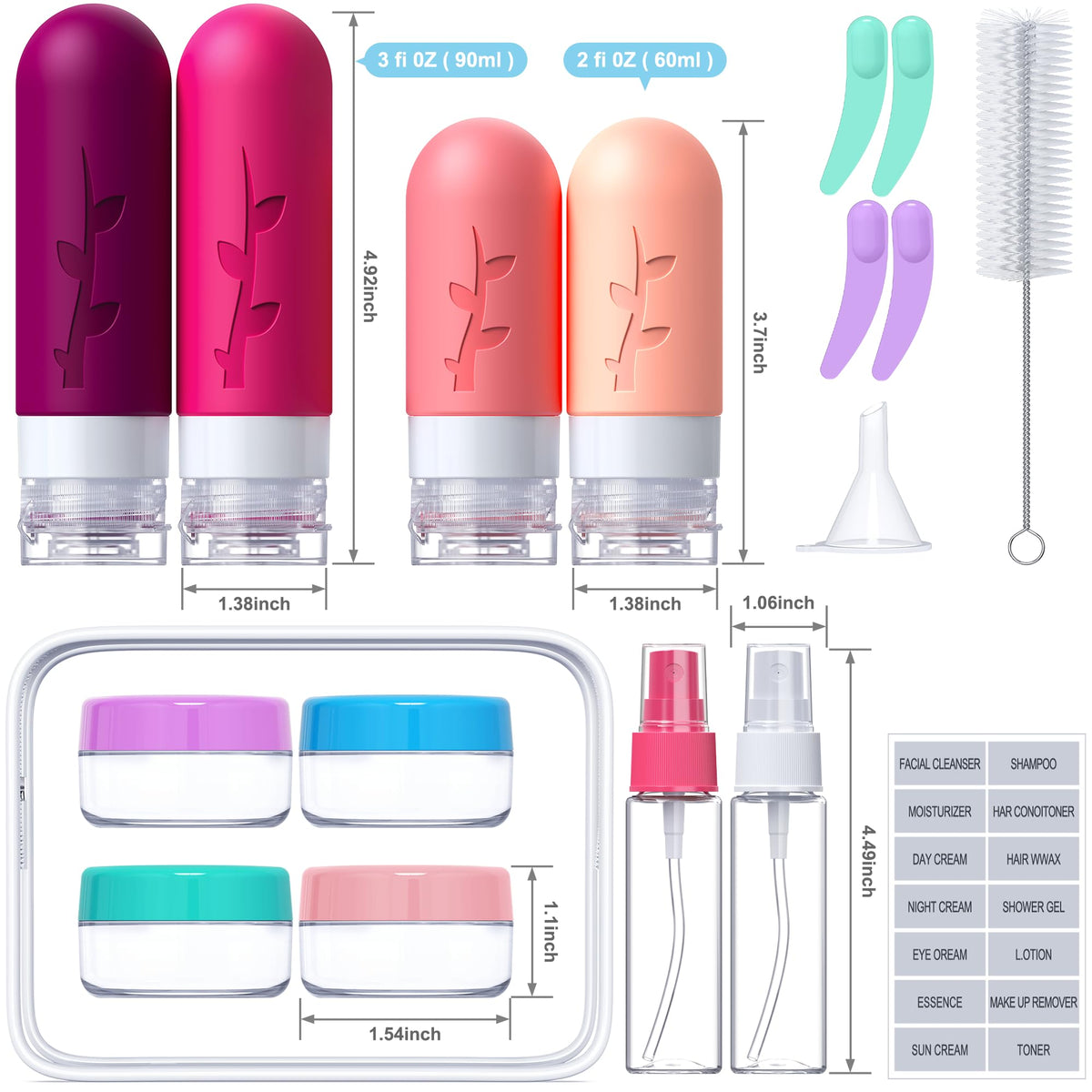 Tocelffe silicone bottles 3oz and 2oz in different colours