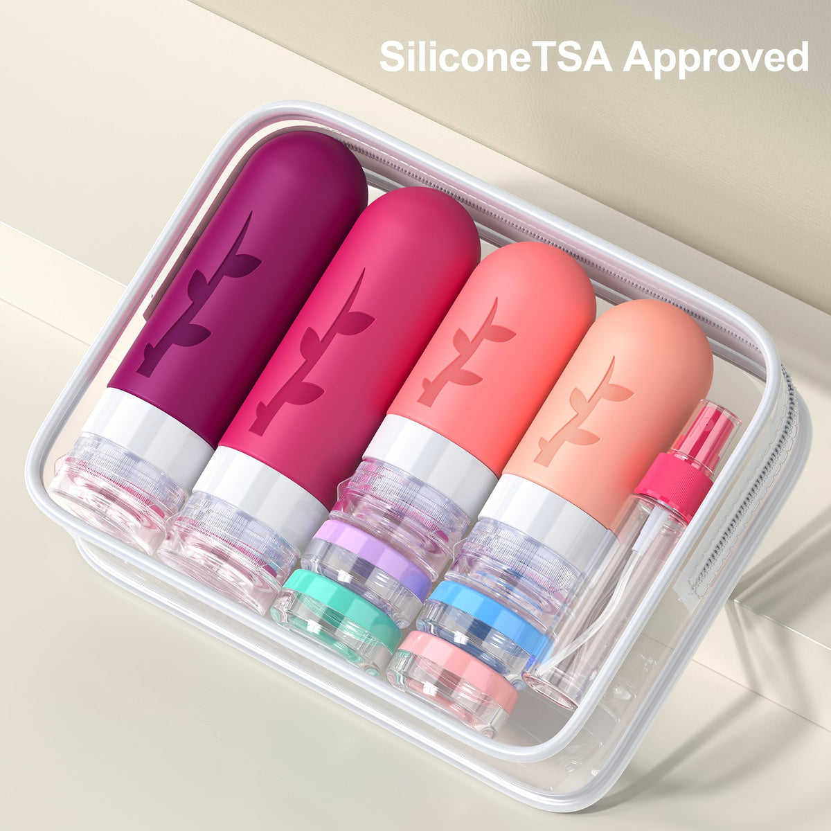 Tocelffe travel bottles set including funnels and brush
