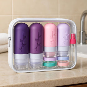 Tocelffe travel bottles with flip-top lids and funnels