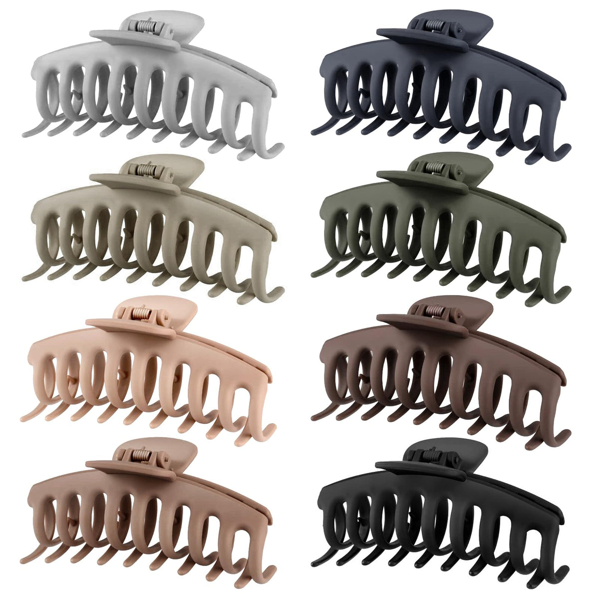 TOCESS Hair Claw Clips Set front view with 8 neutral colour clips