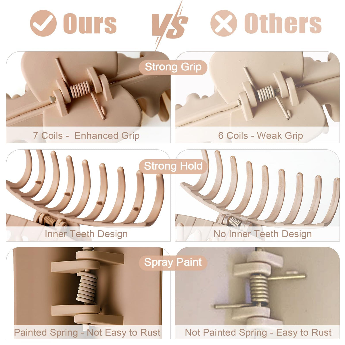 TOCESS Jumbo Hair Claw Clip in Khaki, side view