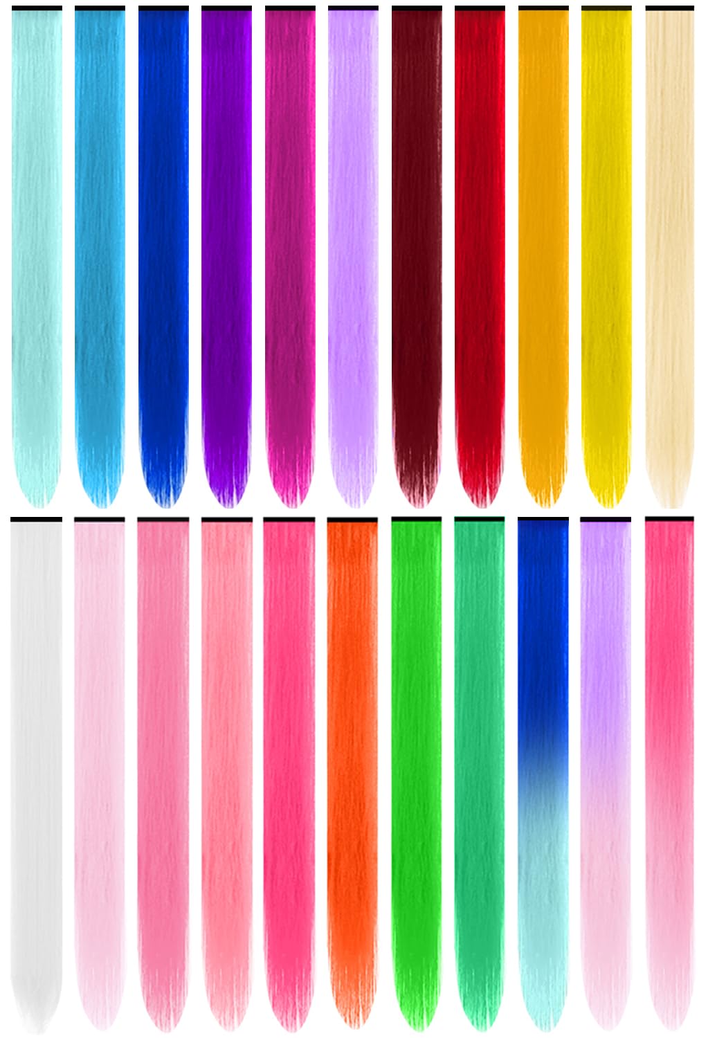 TOFAFA 22 Pcs Clip-in Rainbow Hair Extensions assorted colours