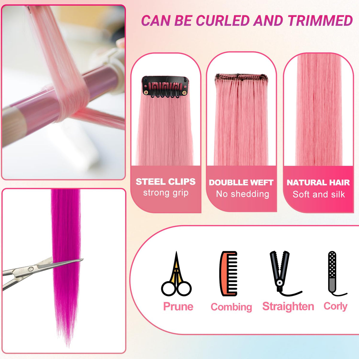 TOFAFA 22 Pcs Clip-in Rainbow Hair Extensions displayed in packaging