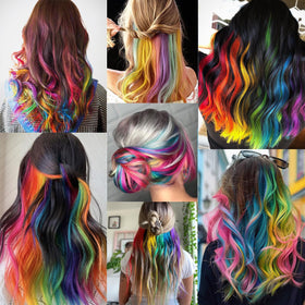 TOFAFA 22 Pcs Clip-in Rainbow Hair Extensions showing individual pieces