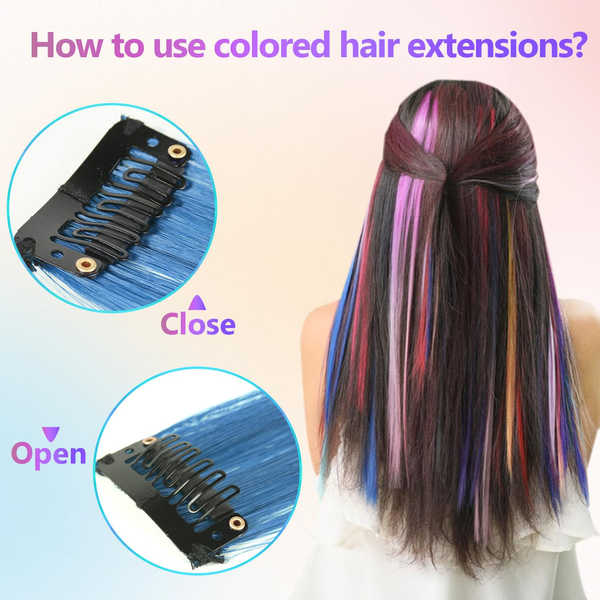 TOFAFA Clip-in Rainbow Hair Extensions styled with curls