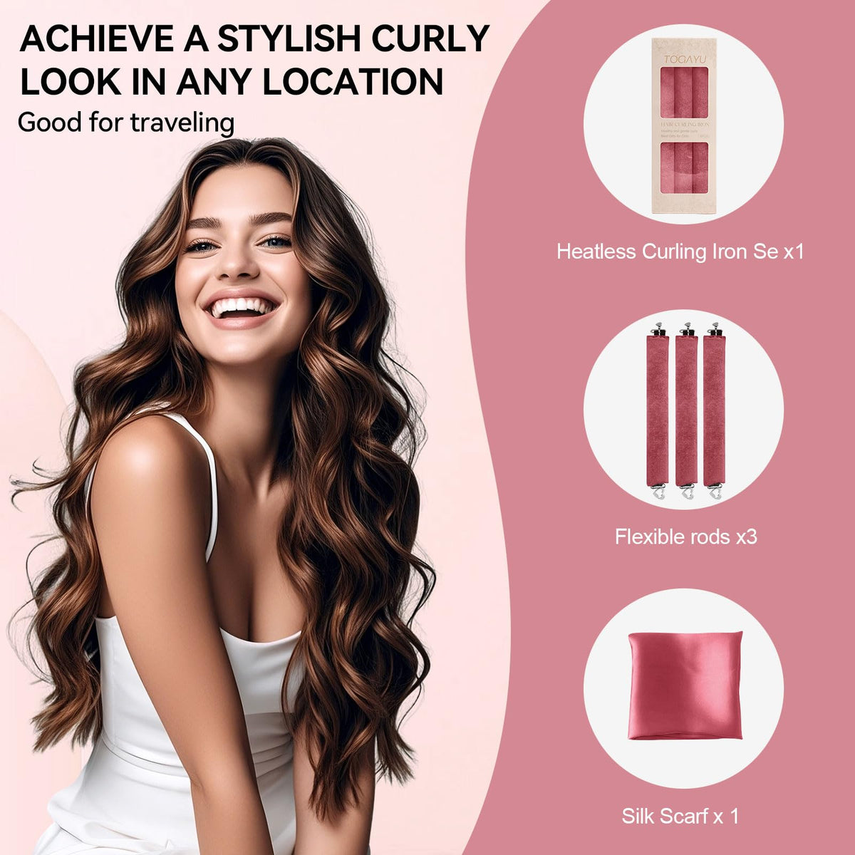 Togayu Heatless Curlers in use on long hair