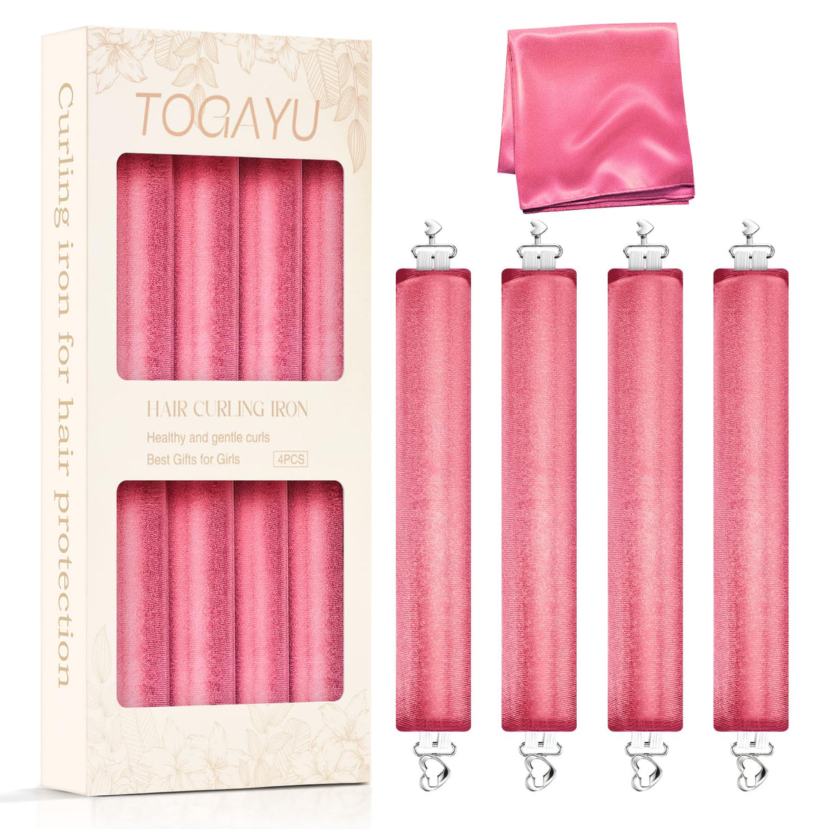 Togayu Heatless Curls Set includes jumbo velvet curlers and satin scarf