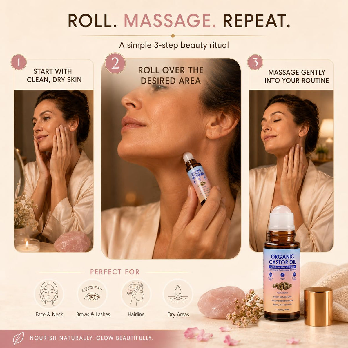 TOGOLIUN castor oil roll on in a beauty routine