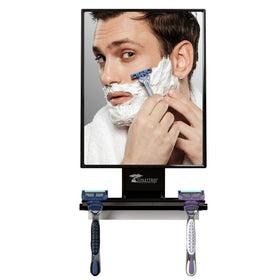 ToiletTree Fogless Shower Mirror front view with squeegee