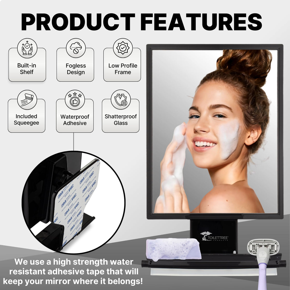 ToiletTree Fogless Shower Mirror in a bathroom setting
