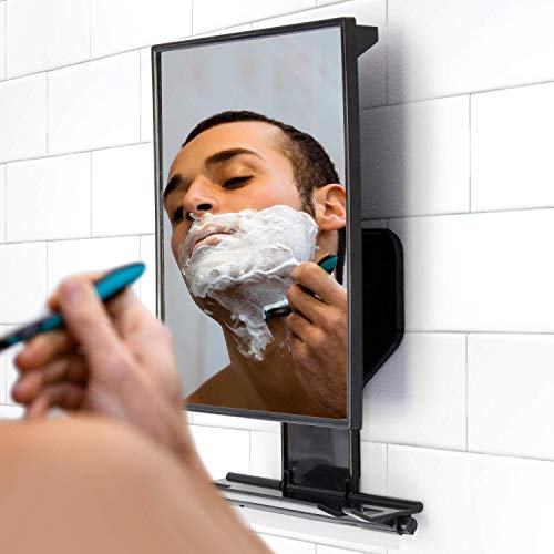 ToiletTree Fogless Shower Mirror side view showing adjustable angle