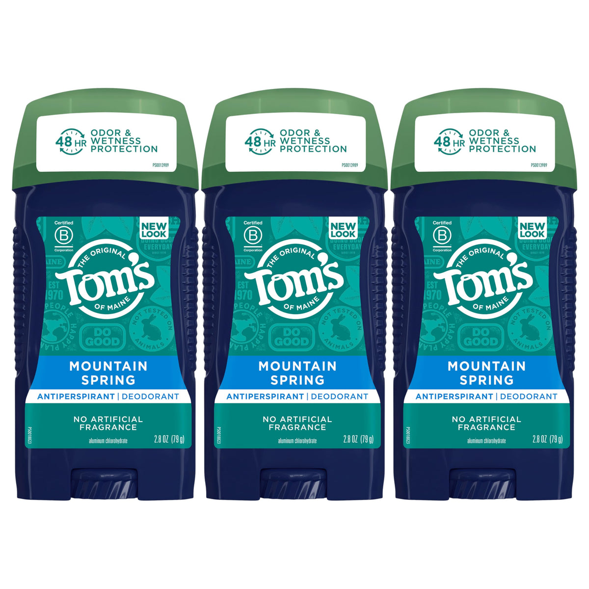 Tom's of Maine Antiperspirant Deodorant for Men 3-Pack Mountain Spring scent front view