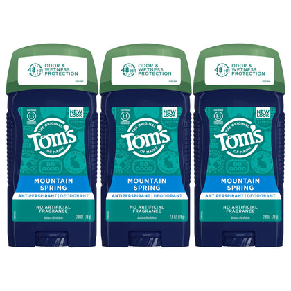 Tom's of Maine Antiperspirant Deodorant for Men 3-Pack Mountain Spring scent front view