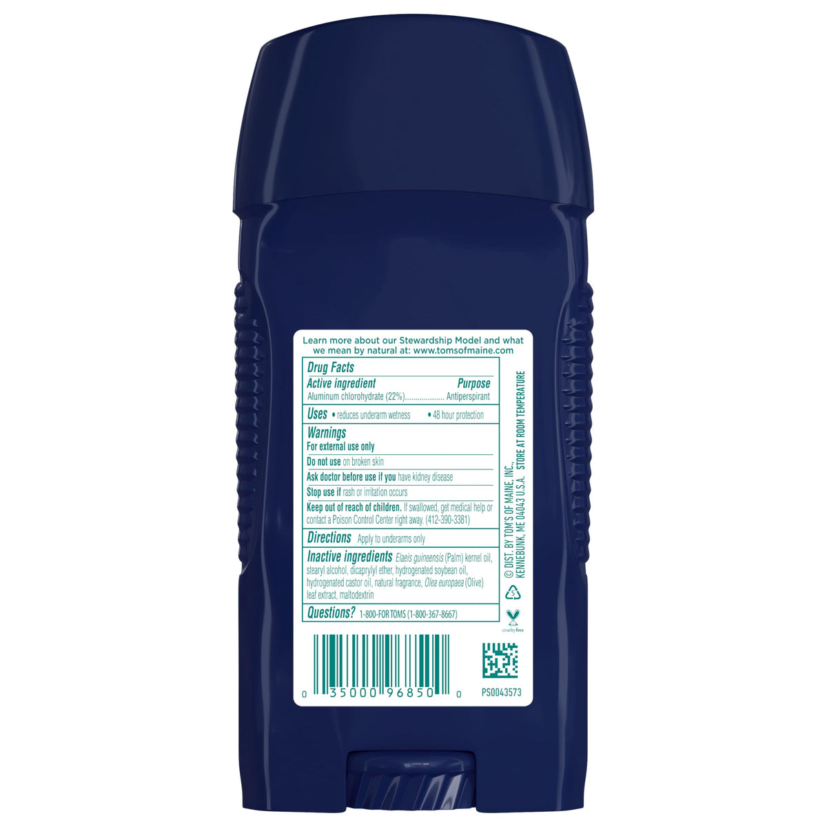 Tom's of Maine Antiperspirant Deodorant for Men stick close-up showing Mountain Spring scent