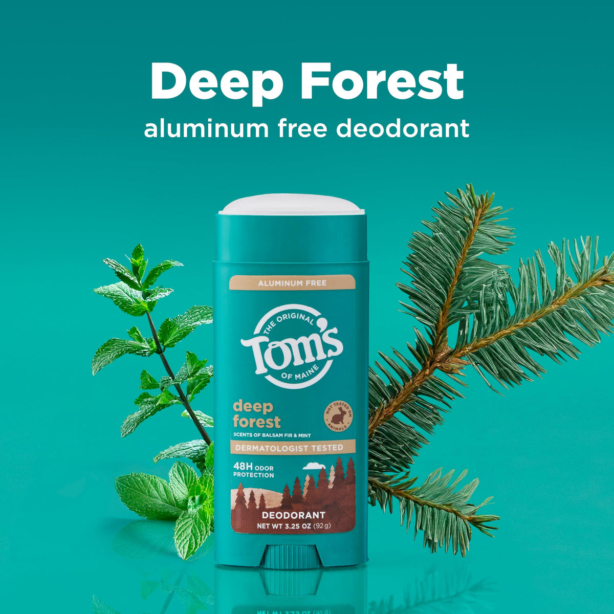Tom's of Maine Deep Forest Deodorant back view with ingredients