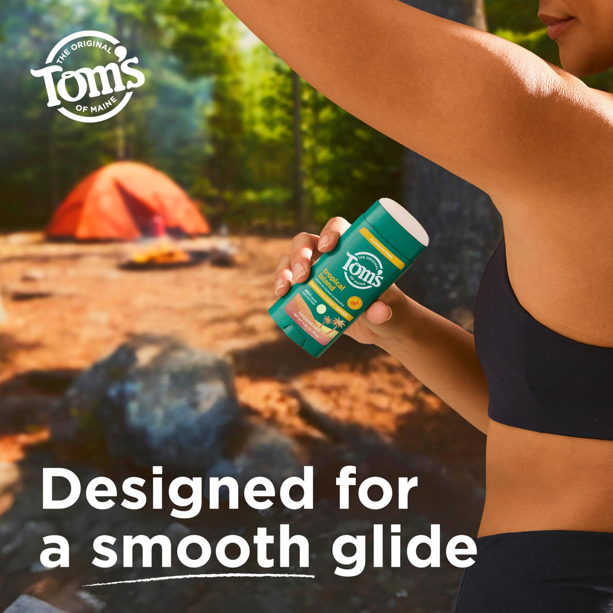 Tom's of Maine deodorant with tropical background