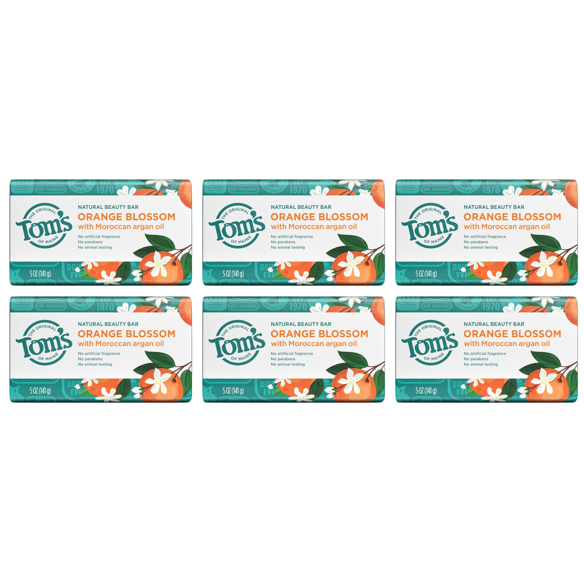 Tom's of Maine Natural Beauty Bar Soap Orange Blossom with flowers