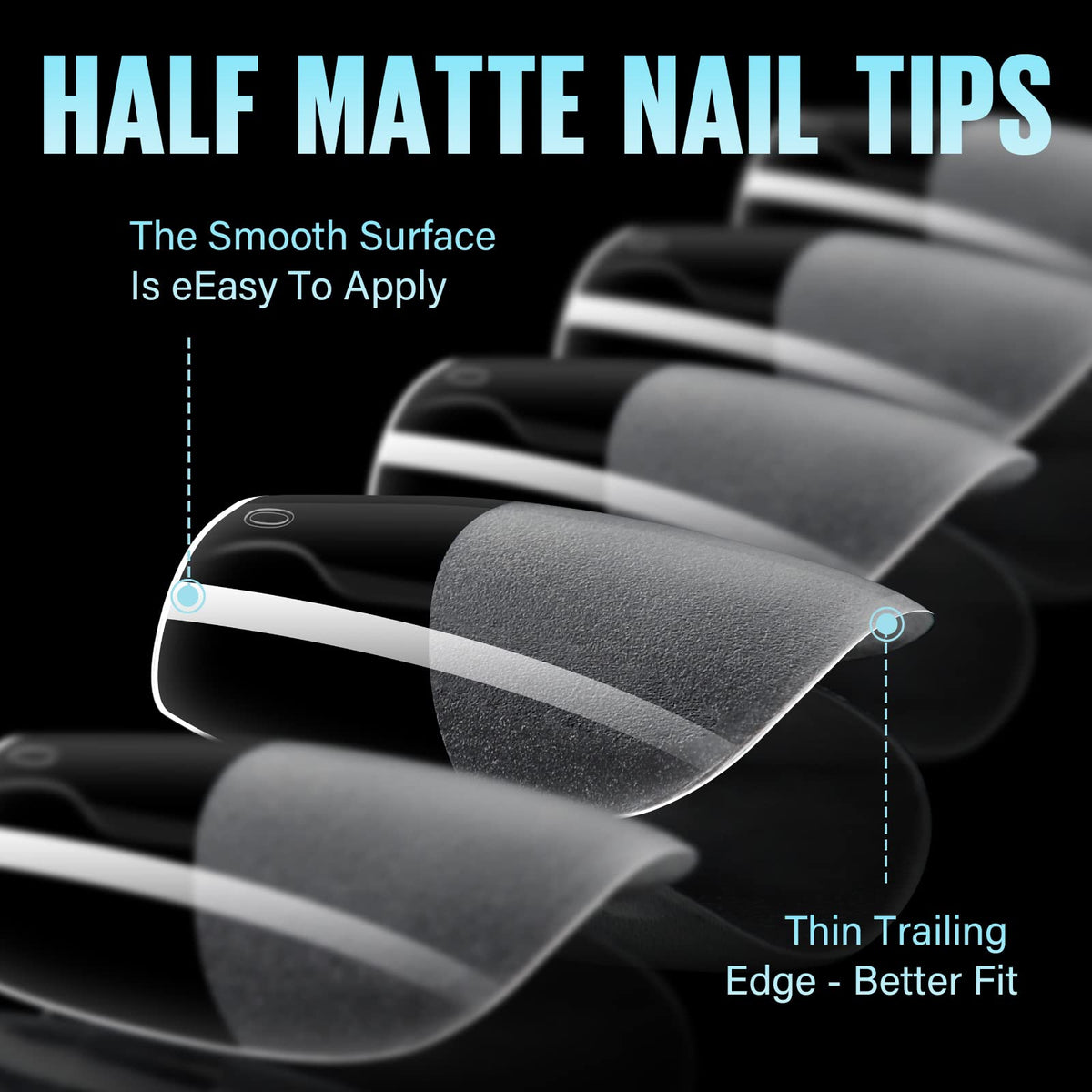 TOMICCA Extra Short Coffin Nail Tips displayed on a nail art table