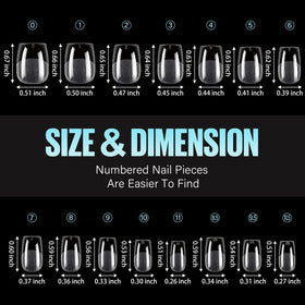 TOMICCA Extra Short Coffin Nail Tips showing different sizes