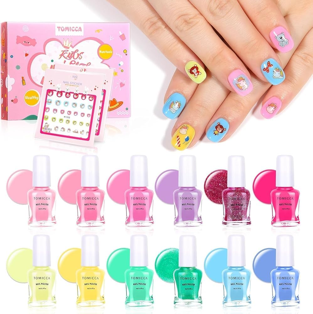 TOMICCA Kids Nail Polish Set with 12 colourful bottles