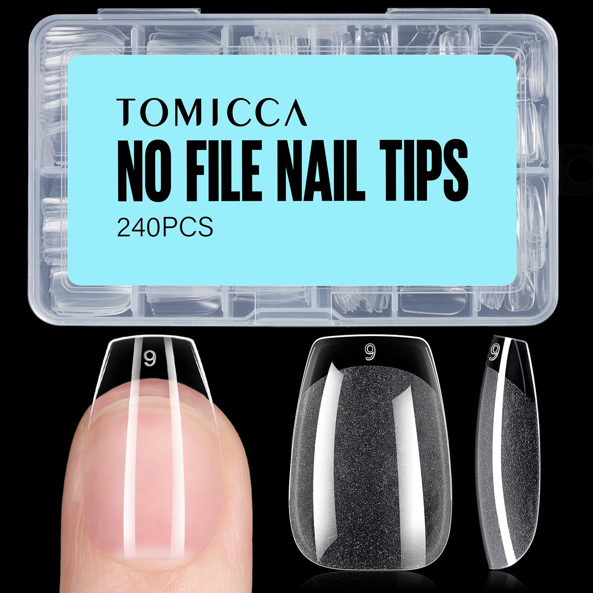 TOMICCA Short Coffin Nail Tips 240Pcs half matte clear fake nails