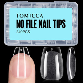 TOMICCA Short Coffin Nail Tips 240Pcs half matte clear fake nails