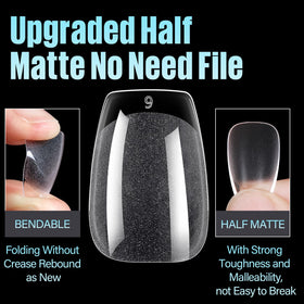 TOMICCA Short Coffin Nail Tips close-up of half matte finish