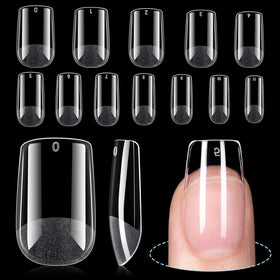 TOMICCA Short Square Nail Tips 240Pcs front view with half matte finish