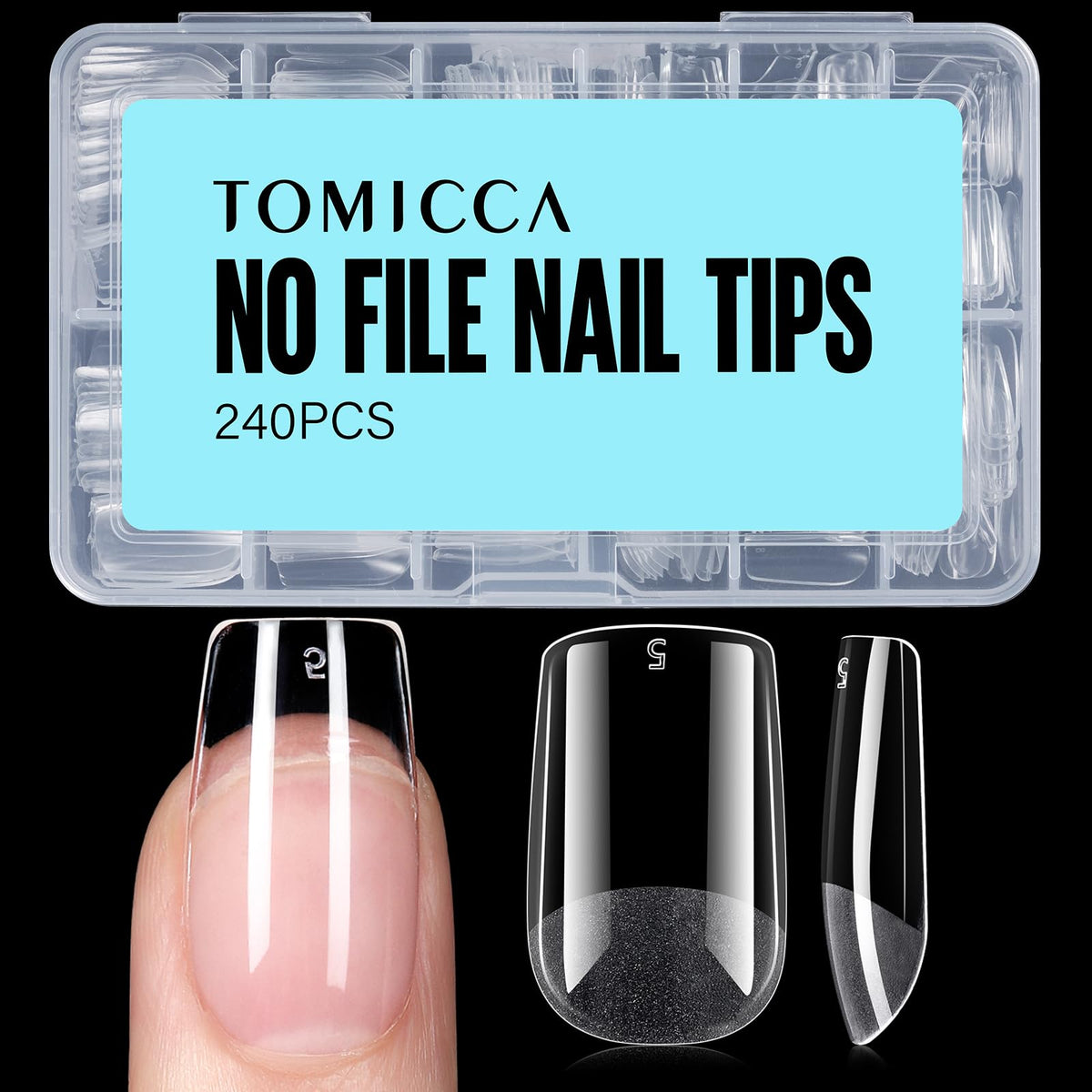 TOMICCA Short Square Nail Tips 240Pcs package front view