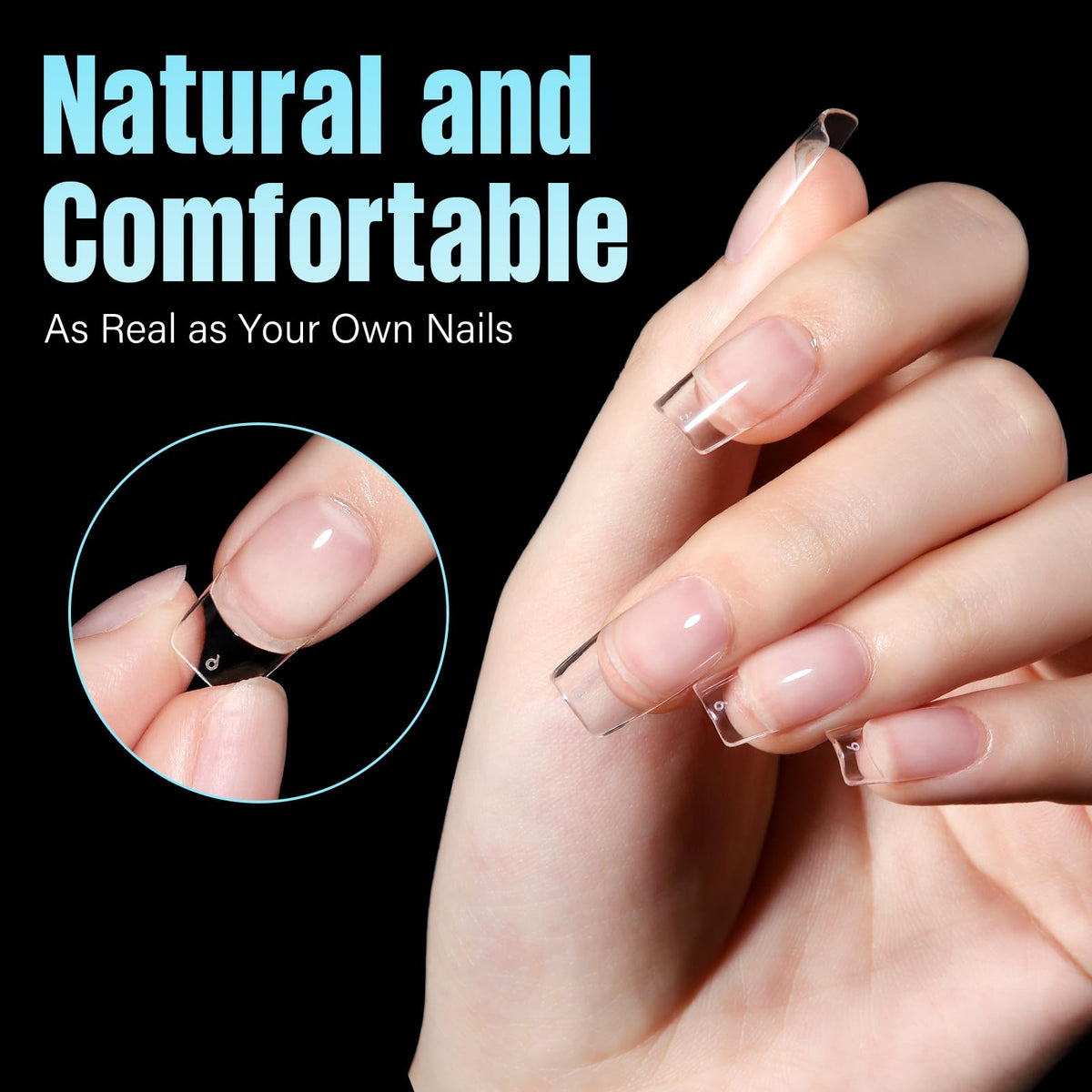 TOMICCA Short Square Nail Tips displayed on a nail art table