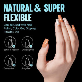 TOMICCA Short Square Nail Tips in a nail salon setting