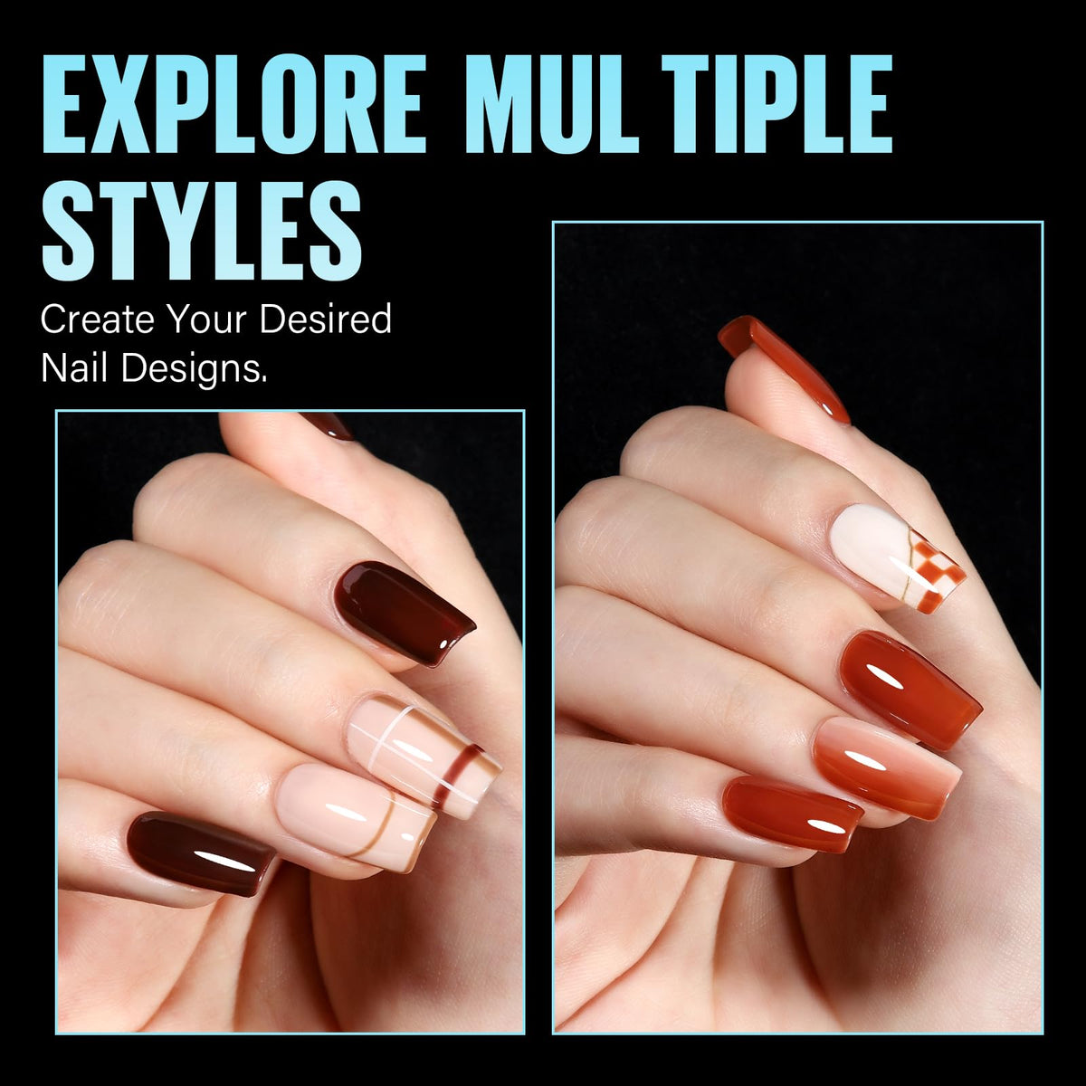 TOMICCA Short Square Nail Tips with tools for nail art