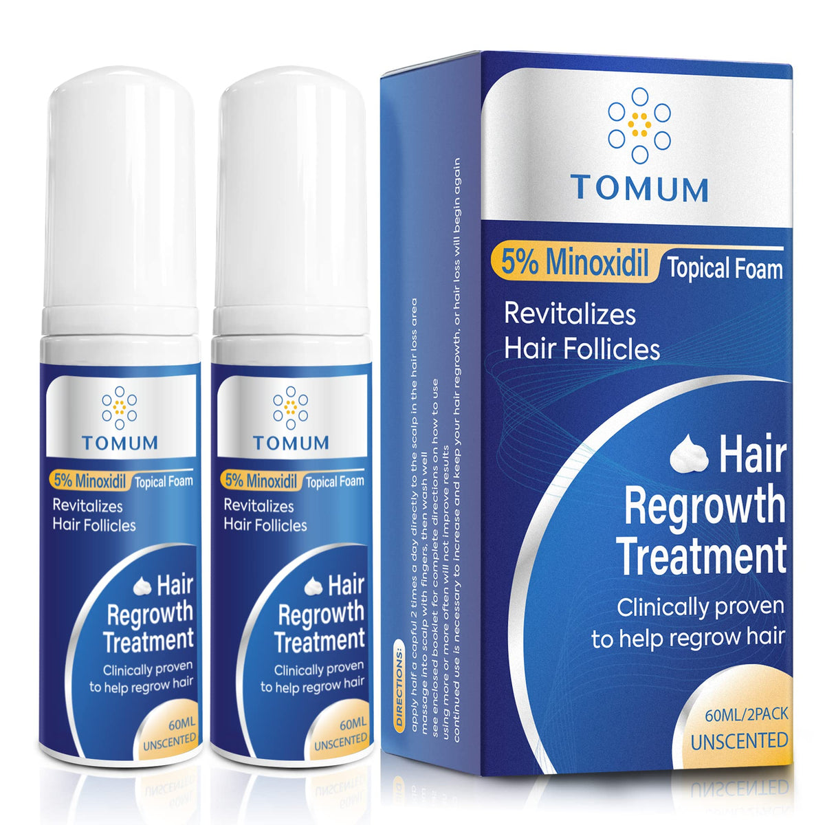 TOMUM 5% Minoxidil Foam front view with packaging