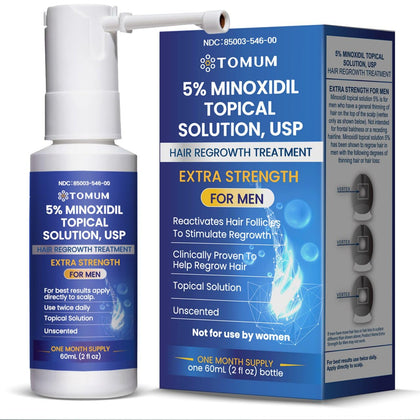 TOMUM Men's 5% Minoxidil Hair Regrowth Spray 60ml front view