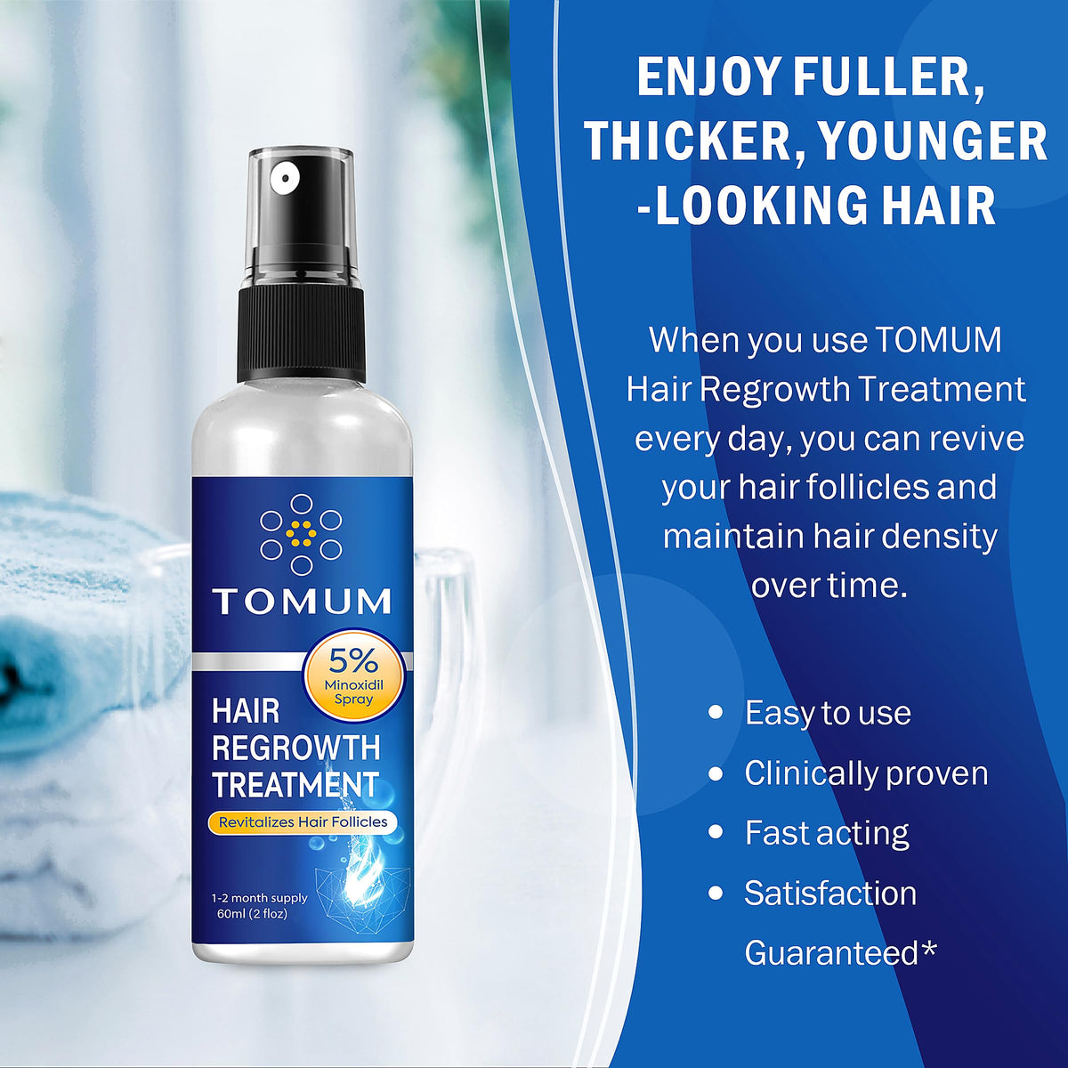 TOMUM Minoxidil Hair Regrowth Spray 5% application on hair