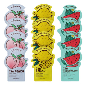 TONYMOLY Bright & Juicy 12-Pack Masks featuring Watermelon, Lemon, and Peach