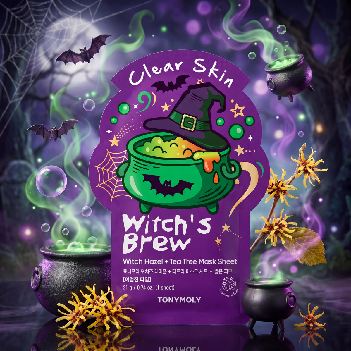 TONYMOLY Halloween Sheet Masks displayed on a festive background