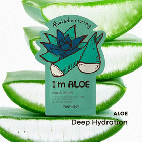 TONYMOLY I'm Aloe Sheet Mask laid out on a flat surface