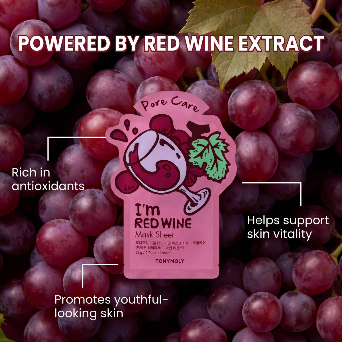 TONYMOLY I'm Red Wine Sheet Mask application on skin