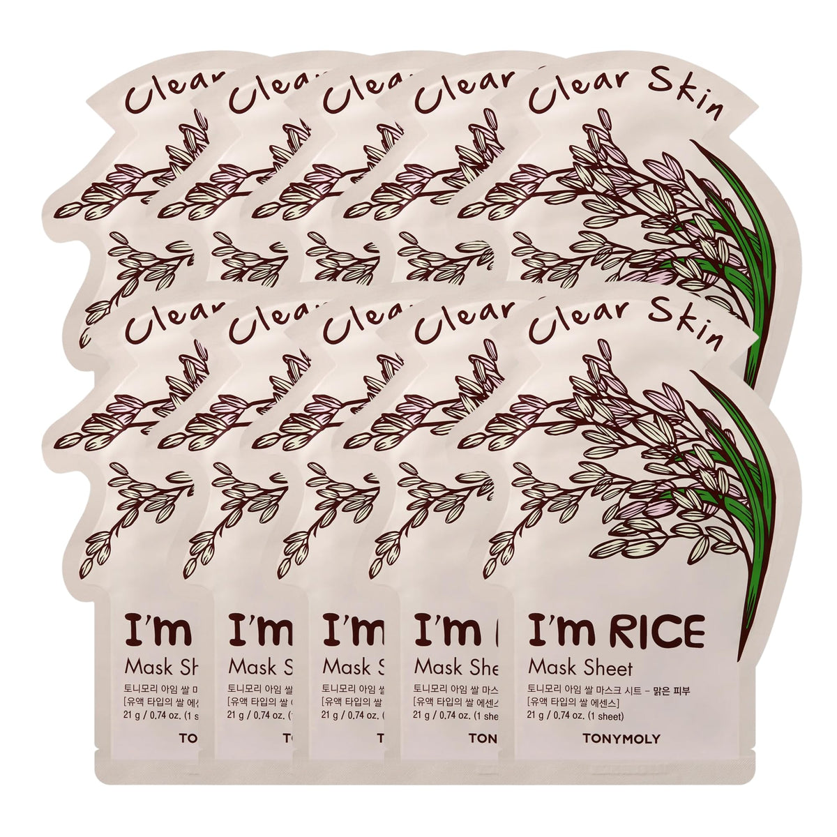 TONYMOLY I'm Rice Sheet Mask 10-Pack front view with packaging