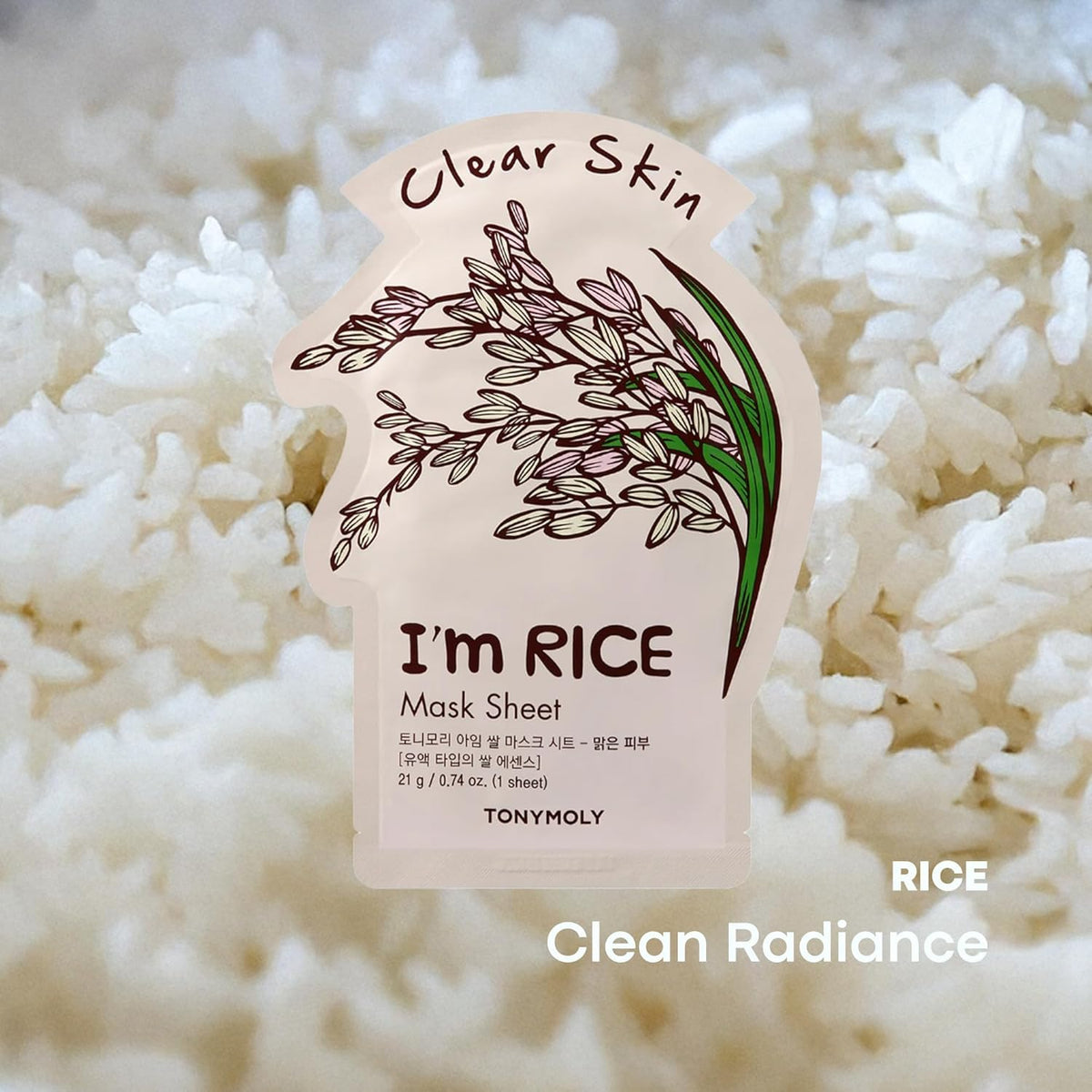 TONYMOLY I'm Rice Sheet Mask 10-Pack opened showing individual masks