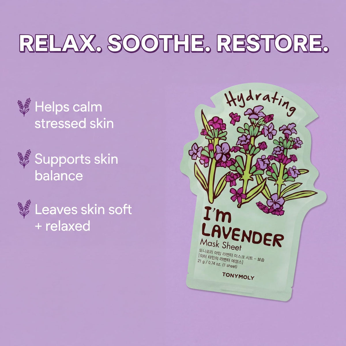TONYMOLY Lavender sheet mask close-up
