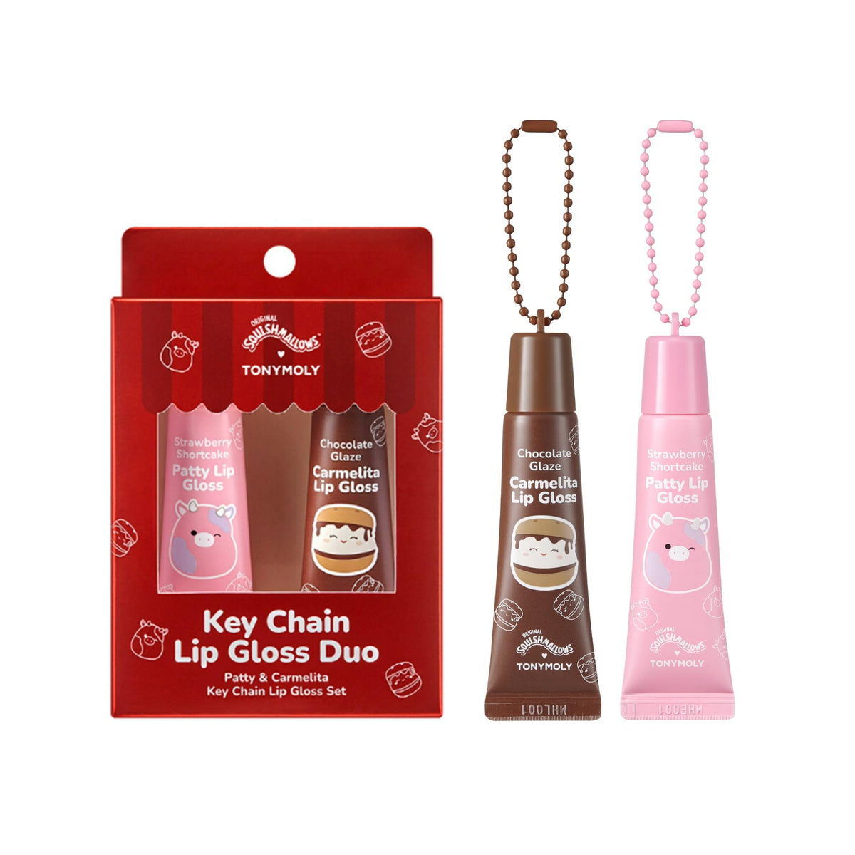 TONYMOLY Lip Gloss Keychain Duo featuring Patty and Carmelita front view