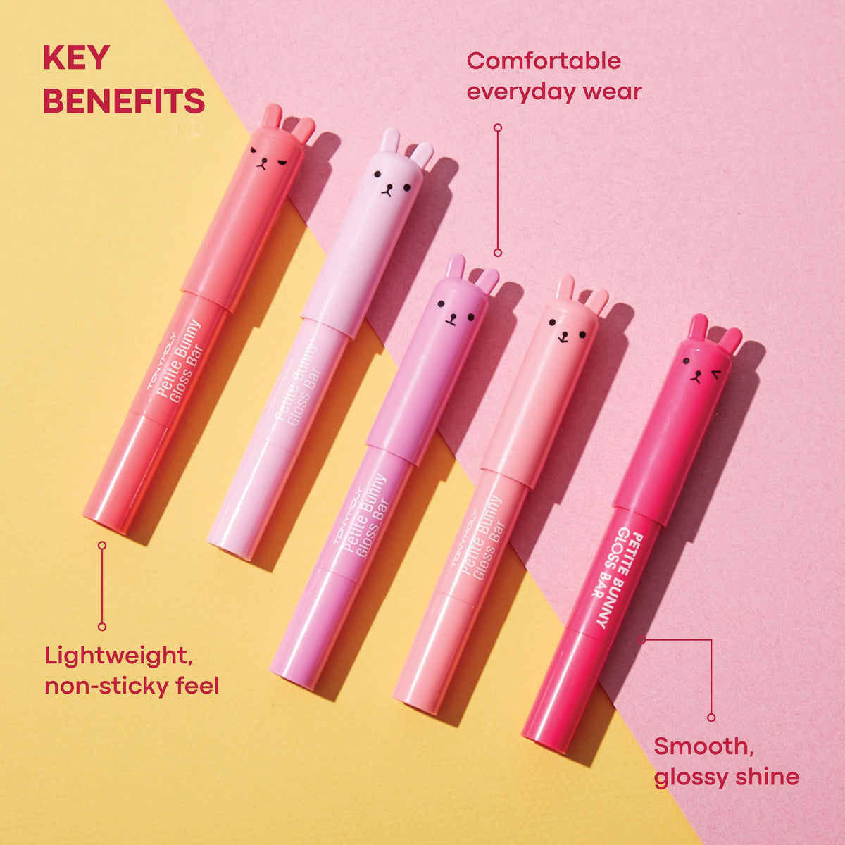 TONYMOLY Petit Bunny Lip Gloss Juicy Cherry applied on lips