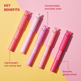 TONYMOLY Petit Bunny Lip Gloss Juicy Cherry applied on lips