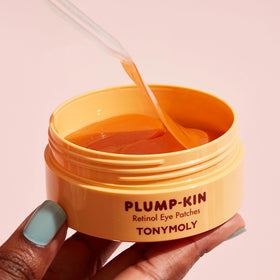 TONYMOLY Plump-kin Pumpkin Under Eye Patch in use during skincare routine