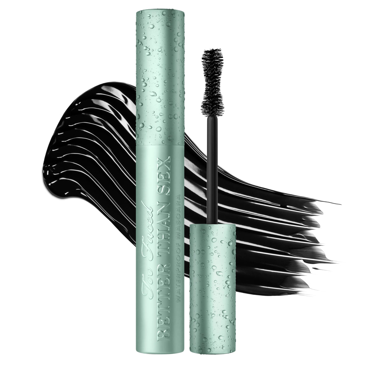 Too Faced Better Than Sex Waterproof Mascara front view, black packaging